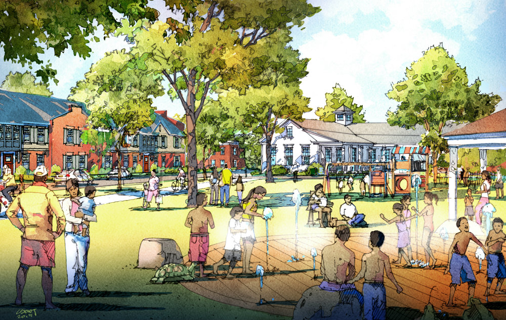 Rendering of the proposed Splash Park at Preservation Square.